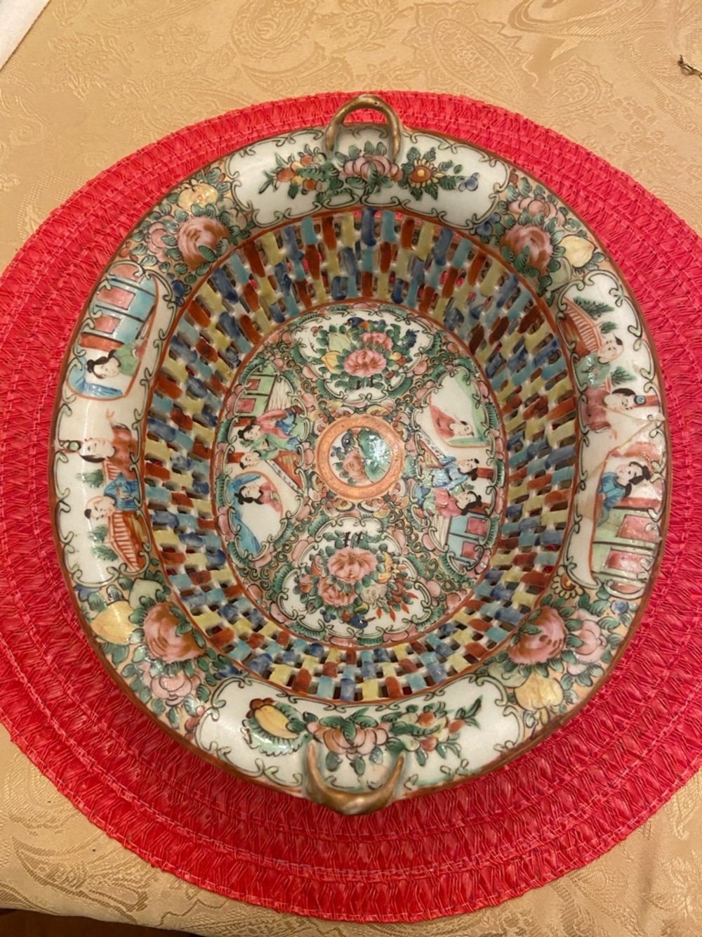 Antique Chinese Famille Rose Medallion Porcelain Serving Bowl and underplate